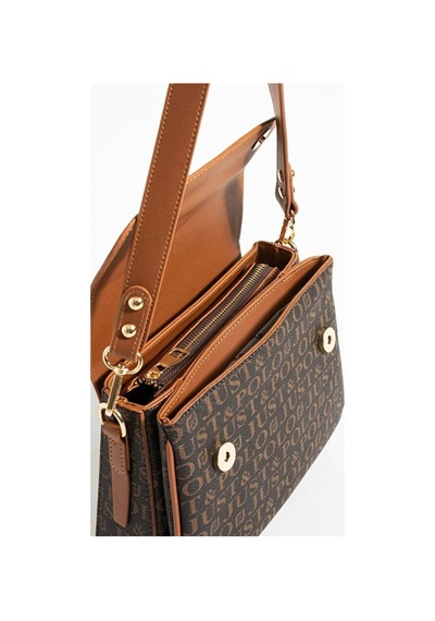 Just Polo Kadın Baskılı Ayarlanabilir Askılı Şık Ve Lüks El & Omuz Çantası Shoulder Bag Kahverengi - Taba