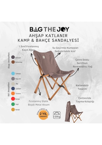 Bag The Joy Ahşap Kahverengi İskelet - Koyu Gri Kılıf Sandalye Koyu Gri