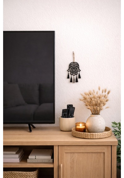 Nazarlık El Figürlü Mdf Duvar Dekoru Siyah Hamsa Tasarım 22x26 Cm Siyah