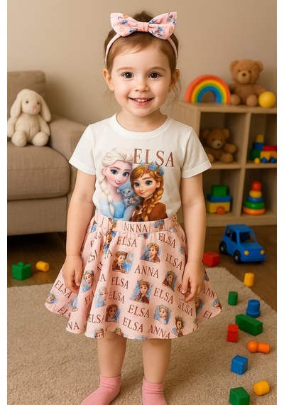 Anna Ve Elsa Etek Takımı. 3lutakım. 3-8 Yaş-198 Beyaz