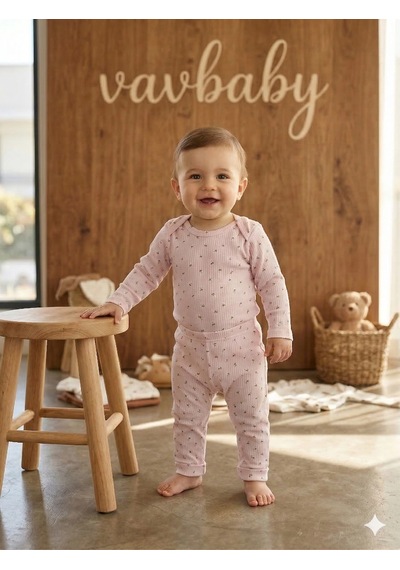 Vavbaby 2li Desenli %100 Pamuklu Kız Bebek Body Pantolon Takım-pembe Pembe