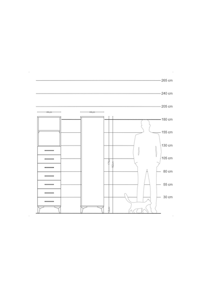 Hyperion Dolap 2 Raflı 7 Çekmeceli 44x44x182 Çam-antrasit Atlas Çam