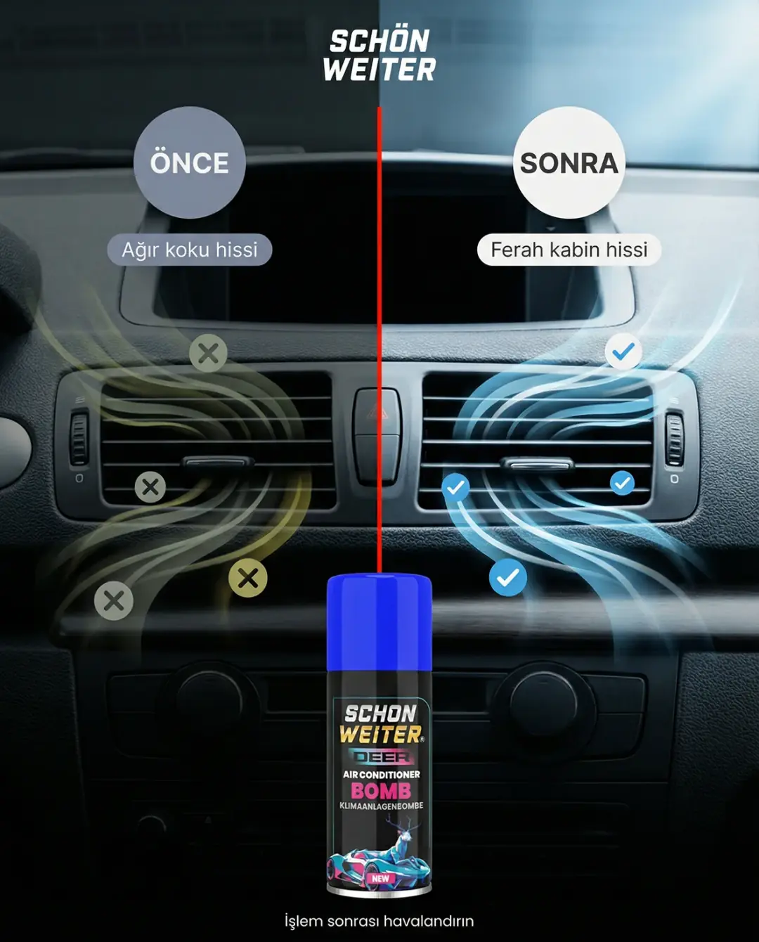 Premium Araç Oto Klima Dezenfektanı Ve Klima Bombası Mavi Aeorosol Sprey 150ml