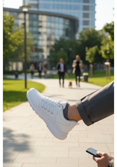 Enoch Unisex Hafif Tabanlı Bağcıklı Yürüyüş Ve Koşu Ayakkabısı Günlük Sneaker Beyaz