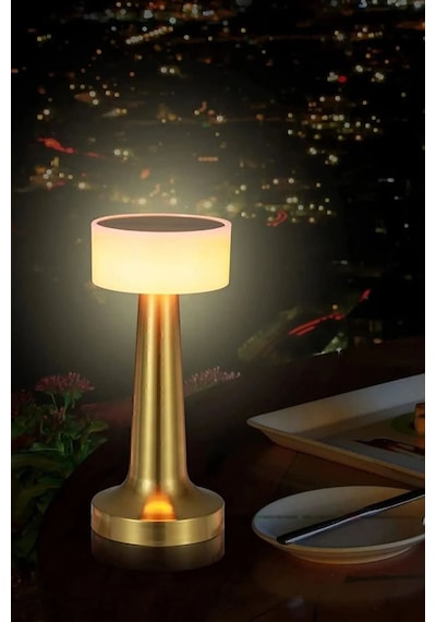 Dekoratif Şarjlı Dokunmatik Led Masa Lambası Usb Kablolu Abajur Ve Gece Lambası Hl-016 Gold