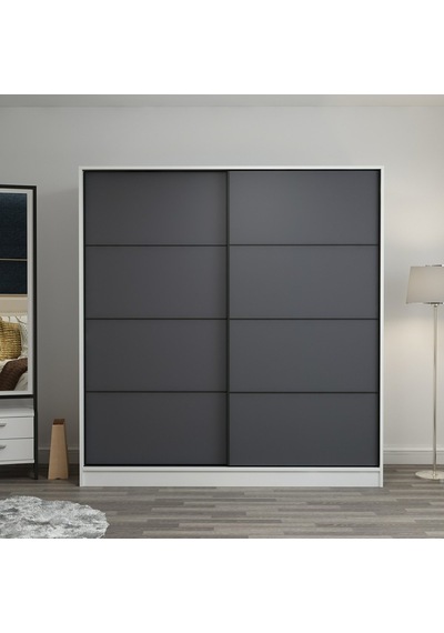 Minarmobilya Minar Kale 2 Kapaklı Sürgülü Dolap 180 Cm - Beyaz/Antrasit (541417035)