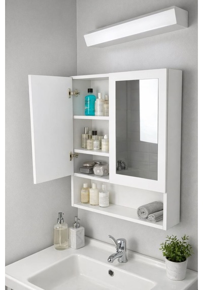 İki Kapaklı Aynalı Banyo Dolabı Beyaz