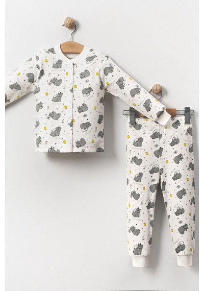 Cantoy Erkek Çocuk Baskılı Pamuklu 2'li Pijama Takımı Beyaz