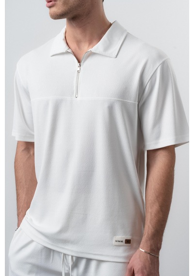 Erkek Polo Yaka Regular Fit T-shirt Şort Takım Ekru