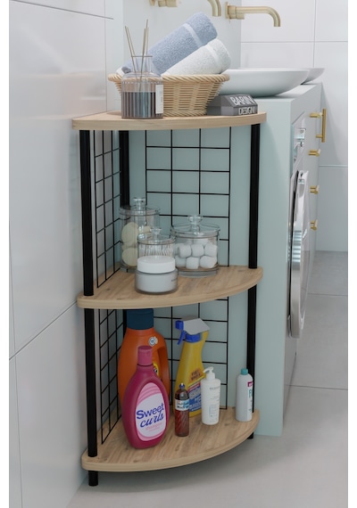 3 Raflıı Köşe Raf Banyo Ve Çamaşır Odası Çok Amaçlı Düzenleyici Metal Gövde Çevir Kur Kolay Kurulum Atlantik Çam