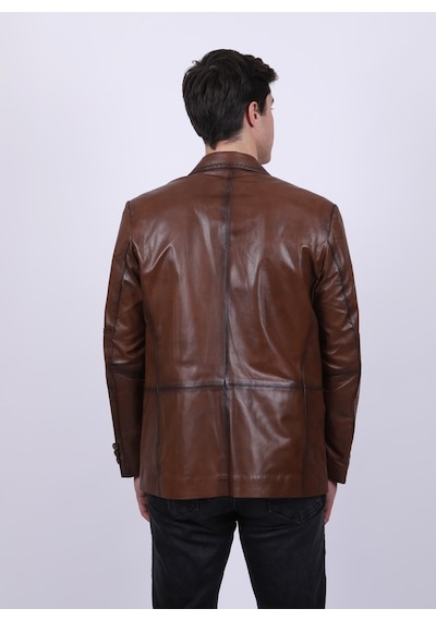 New Zaya Leather Erkek Kahverengi Blazer Deri Ceket Kahverengi