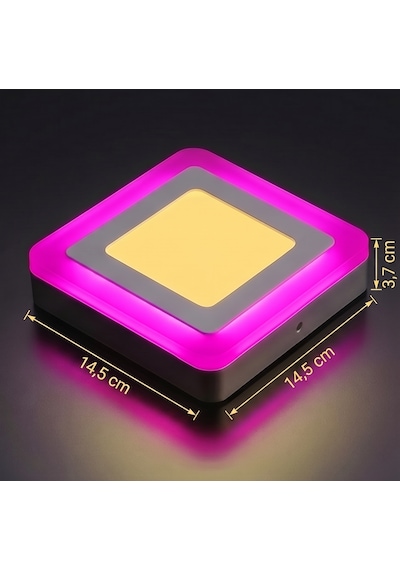 Kare Sıva Üstü Led Spot Armatür 9 Watt Çift Renk Üç Kademe Pembe Günışığı Gece Lambası