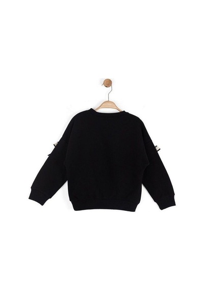 Kız Çocuk Fiyonk Detaylı Sweatshirt-16131 Siyah