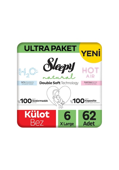Sleepy Natural Double Soft Ultra Paket Külot Bez 6 Numara Xlarge 62 Adet