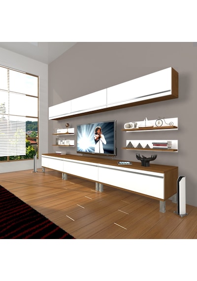 Decoraktiv Eko 8y Mdf Krom Ayaklı Tv Ünitesi Tv Sehpası - Ceviz Beyaz Ahşap - Beyaz Decoraktiv Eko 8y Mdf Krom Ayaklı Tv Ünitesi Tv Sehpası - Ceviz Beyaz Ahşap - Beyaz