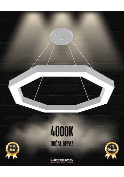 Octagon Gri Kasa, Doğal Beyaz Işık Modern Sarkıt Led Avize GRİ RENK