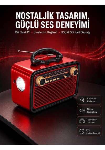 Shnstore Nostaljik Görünümlü Ahşap Radyo Tf Sd Usb Girişli Led Fener Işıklı Shntknd0720 34694671