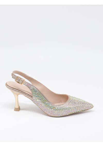 Nesilshoes Nesil Shoes Özma 404 Altın Taşlı Topuklu A. Açık Kadın Ayakkabı
