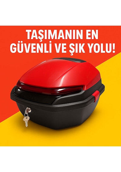 Motosiklet Arka Çanta 33 Litre Kırmızı Stop Işıklı Sinyalli-2165