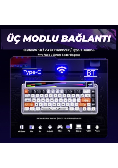 Leobog Amg65 Mekanik Gaming Oyuncu Klavyesi Led Matrix Ekranlı Jasper Switch Rgb Hot Swap Turuncu