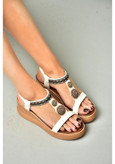 Fox Shoess258136009 Beyaz Dolgu Tabanlı Kadın Sandalet Beyaz