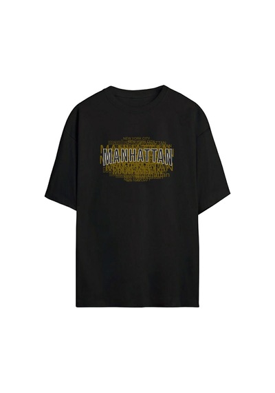 Thewert Unisex Manhattan Baskılı Siyah Oversize Tshirt