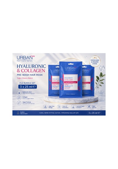 Hyaluronic & Collagen Saç Bakım Maskesi 3x25 Ml - Duş Öncesi Onarıcı Nemlendirici Saç Maskesi