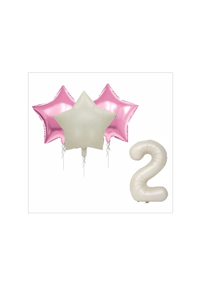 2 Yaş Kraft-gold Banner, 30 Adet Pembe, Gold, Beyaz Balon 2 Pembe 1 Bej Yıldızlı Doğum Günü Seti