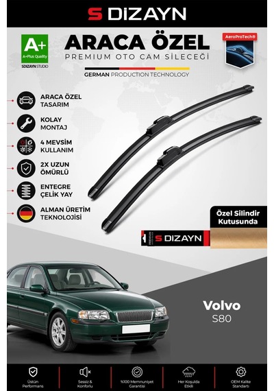 S-dizayn Volvo S80 Ön Cam Silecek Seti 1998-2006 Premium Araca Özel 60-53 Cm A+ Kalite Aocs-1935