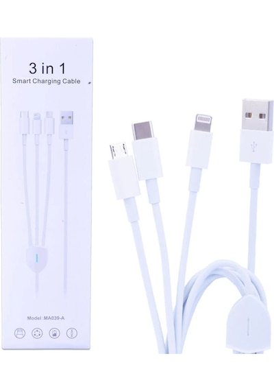 Ally Ma039-a Usb-type-c Micro Usb & Lightning 3in1 Usb Kablo- 5775 Beyaz