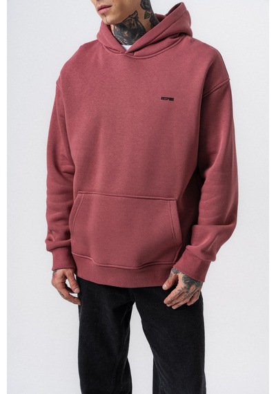 Erkek Respire Yazı Detaylı Kapüşonlu Basic Oversize Hoodie Gül Gülkurusu
