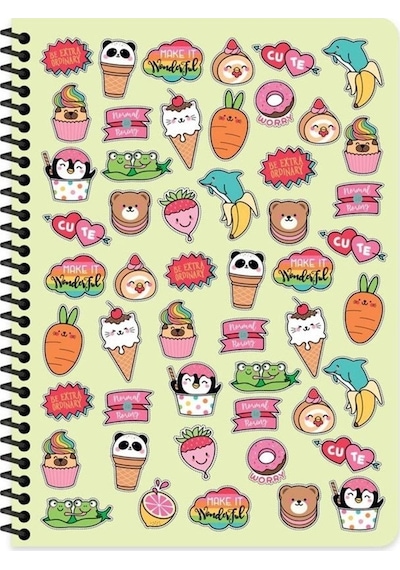 16x22 Cm 80 Yaprak Çizgisiz Plastik Kapak Telli Defter 60 Gram Beyaz Sayfa Yeşil