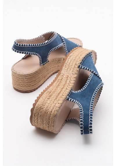 Luvishoes Bellezza Kot Mavi Süet Hakiki Deri Kadın Sandalet Mavi