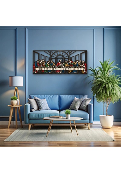 Lazer Kesim Son Akşam Yemeği - Metal Tablo - Dec0195 150 X 65 Cm Çok Renkli