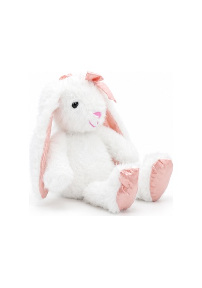 Pembe Fiyonklu Beyaz Peluş Tavşan 35 Cm Çok Renkli