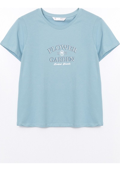 Lcw Dream Mavi Bisiklet Yaka Baskılı Kadın Pijama Üst Lcw Dream Mavi Bisiklet Yaka Baskılı Kadın Pijama Üst