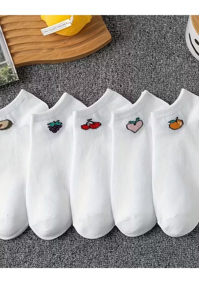 Hitit Socks Kadın 5 Çift Renkli Meyve Desenli Günlük Premium Kalite Bilek... Beyaz