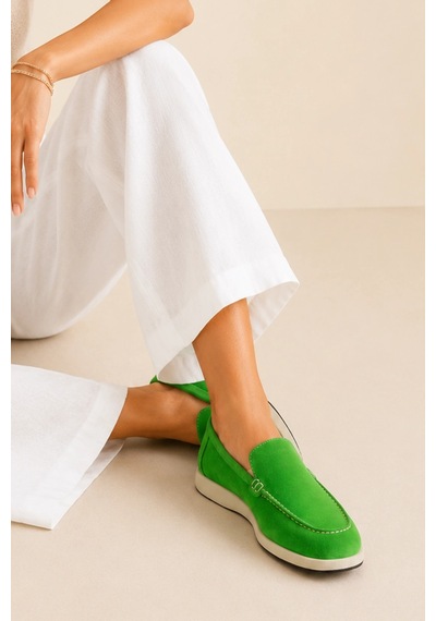 Sovenso Evolve Hakiki Deri Yeşil Süet Loafer