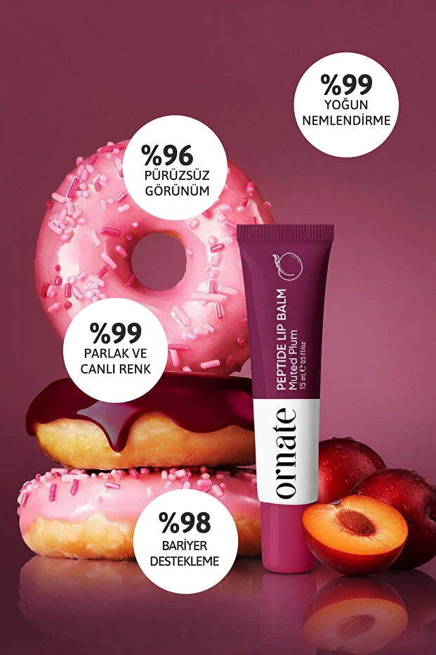 Peptide Lip Balm Muted Plum, Nemlendirici, Parlatıcı Lip Balm Kırmızı Erik Ceramide Vitamin E 15ml C02 Mor