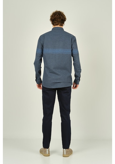 Megaldi Erkek Slim Fit Blok Desenli Pamuklu Uzun Kol Gömlek 1200 İndigo Mavi İndigo Mavi İndigo