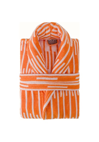 Piano %100 Pamuk Jakarlı Unisex Bornoz Oranj