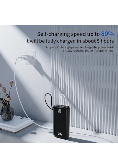 20.000 Mah Taşınabilir Şarj Aleti 22.5w Pd Hızlı Şarj Lcd Şarj Göstergeli 6 Port Powerbank Siyah