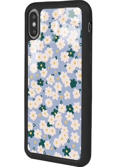 Apple Uyumlu iPhone X - Xs Uyumlu Daisy Pattern Tasarımlı Glossy Telefon Kılıfı Siyah
