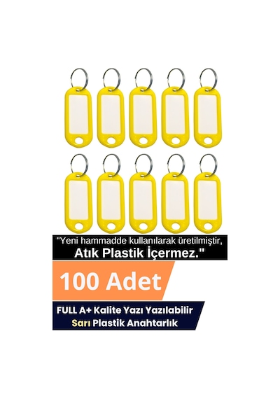 Plastik Anahtarlık Etiket Kimlik Isimlik Yazı Yazmalık Emlakçı Anahtarlığı Sarı Renkli 100 Adet