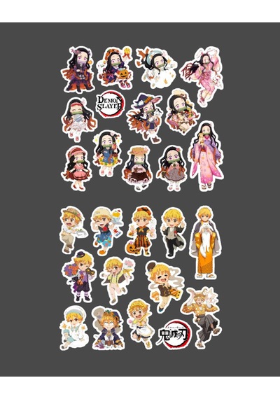 Zenitsu Agatsuma-nezuko Kamado-demon Slayer - 2li Sticker Set - Parlak Kağıt - Çıkartmaları- Süsleme Etiket-ds-27-28