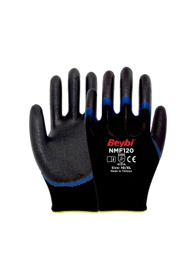 Nmf120 Mikro Köpük Nitril Kaplı Polyester Örgü Eldiven Mavi Siyah