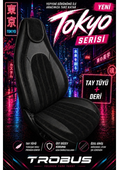 Fiat Albea 2002-2012 Bel Destekli Tay Tüyü Koltuk Kılıfı Tokyo Serisi Siyah