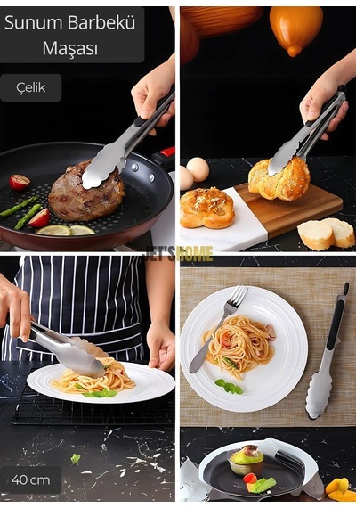 Sunum Maşası Barbekü Maşası Mangal Maşa Çelik Salata Maşası 40 Cm