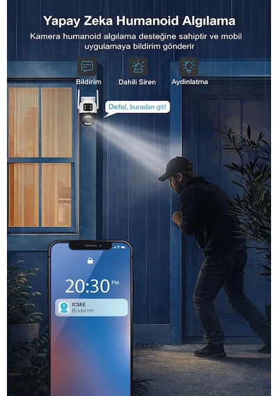 Çift Lensli 360 Ptz Wifi Güvenlik Kamerası Ip66 Su Geçirmez, Çift Yönlü Sesli, Gece Görüşlü, Duvar & Tavan Montajlı Smart Kamera