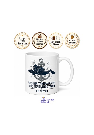 Sat Komandosuna Su Altı Taarruz Sınır Tanımayan Güç Hediye Kupa Bardak Beyaz / Çok Renkli